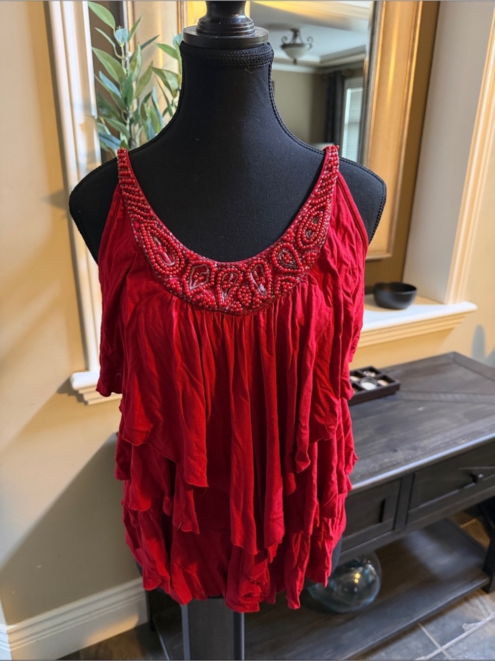Smart Set Red Beaded Ruffle Camisole